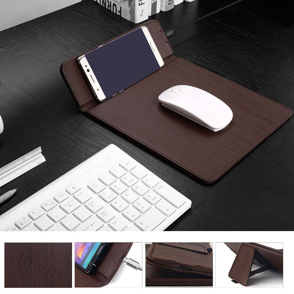 Qi Wireless Charger Mouse Pad Mat - Brown Leather