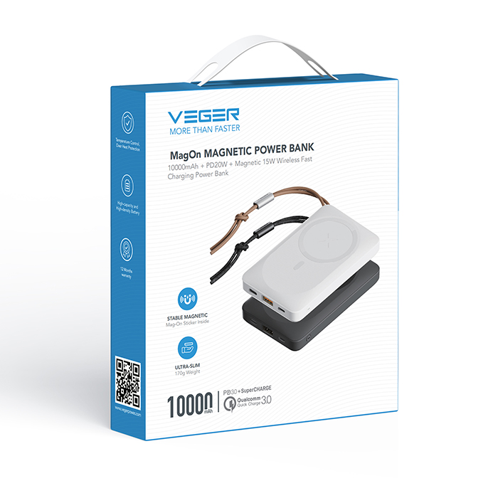 Veger (MagON) Magnetic MagSafe Powerbank - PD20W 10.000mAh - Black