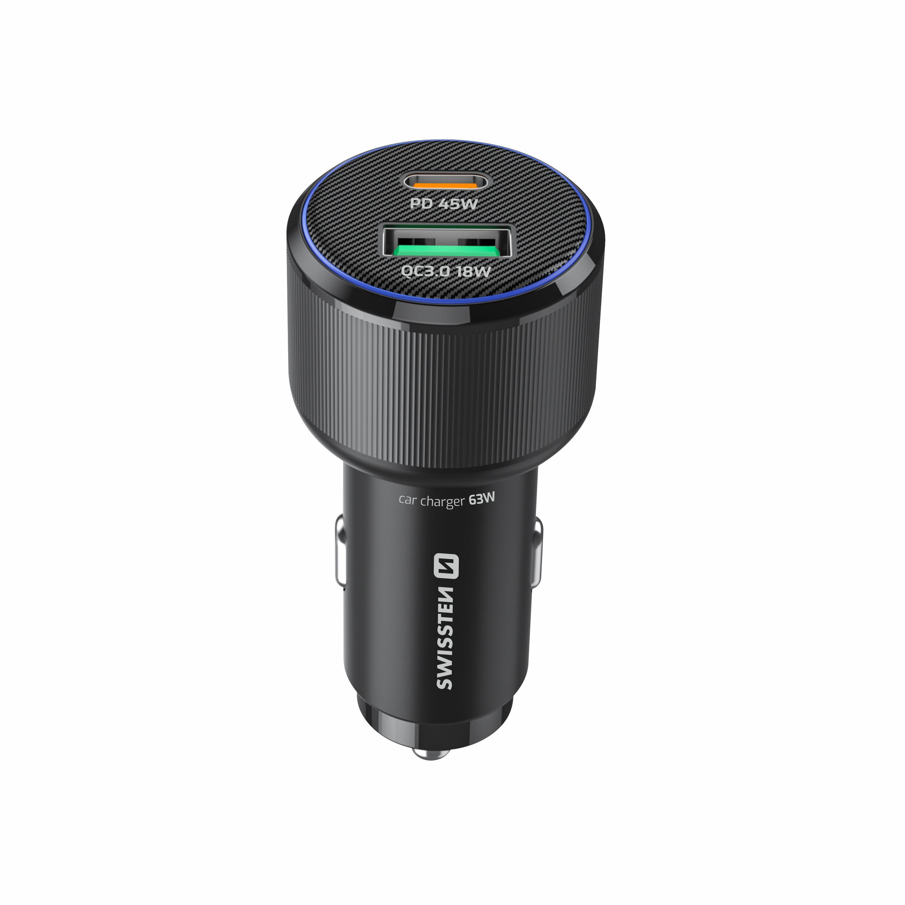 Swissten Dual USB-C & USB-A Car Charger (63W) - 20111903 - Black