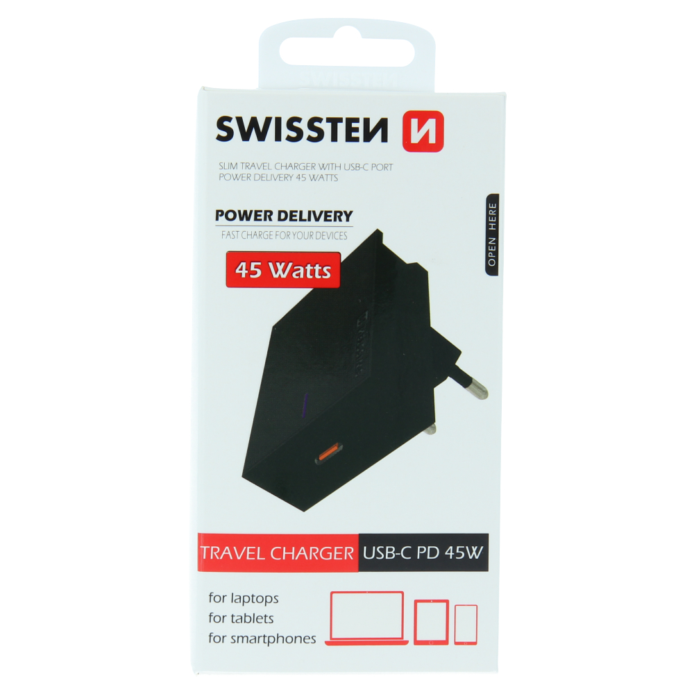 Swissten USB-C Travel Charger (45W) - 22050300 - Black