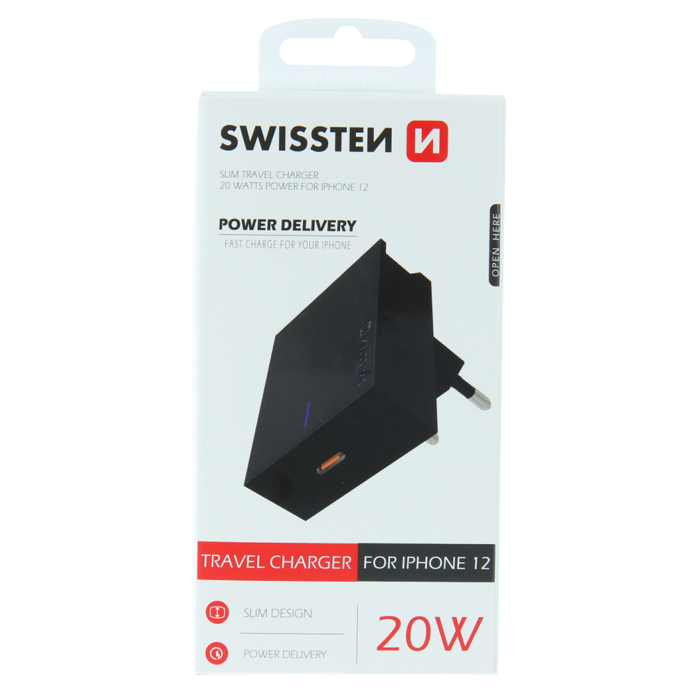 Swissten USB-C Travel Charger (20W) - 22050500 - Black