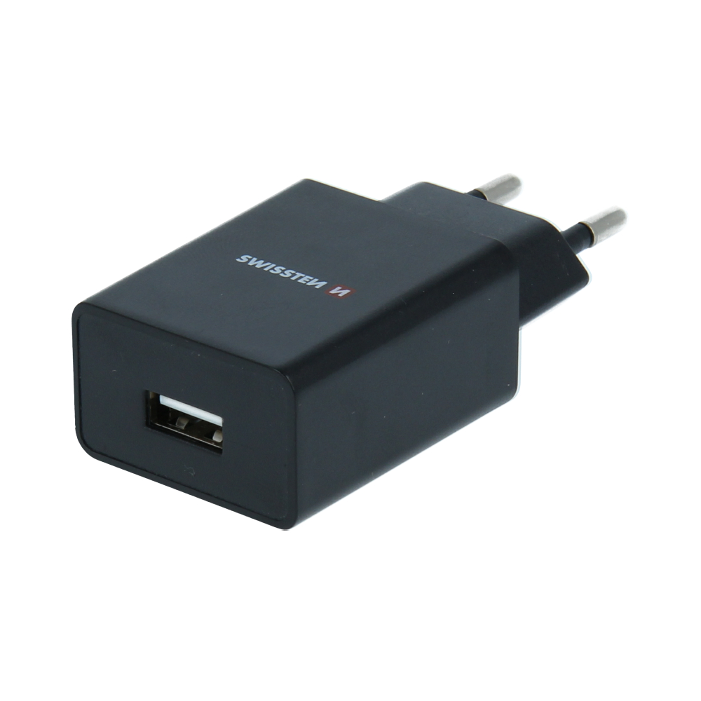 Swissten 1A Travel Charger - 22068000 +  Lightning USB Cable - Black