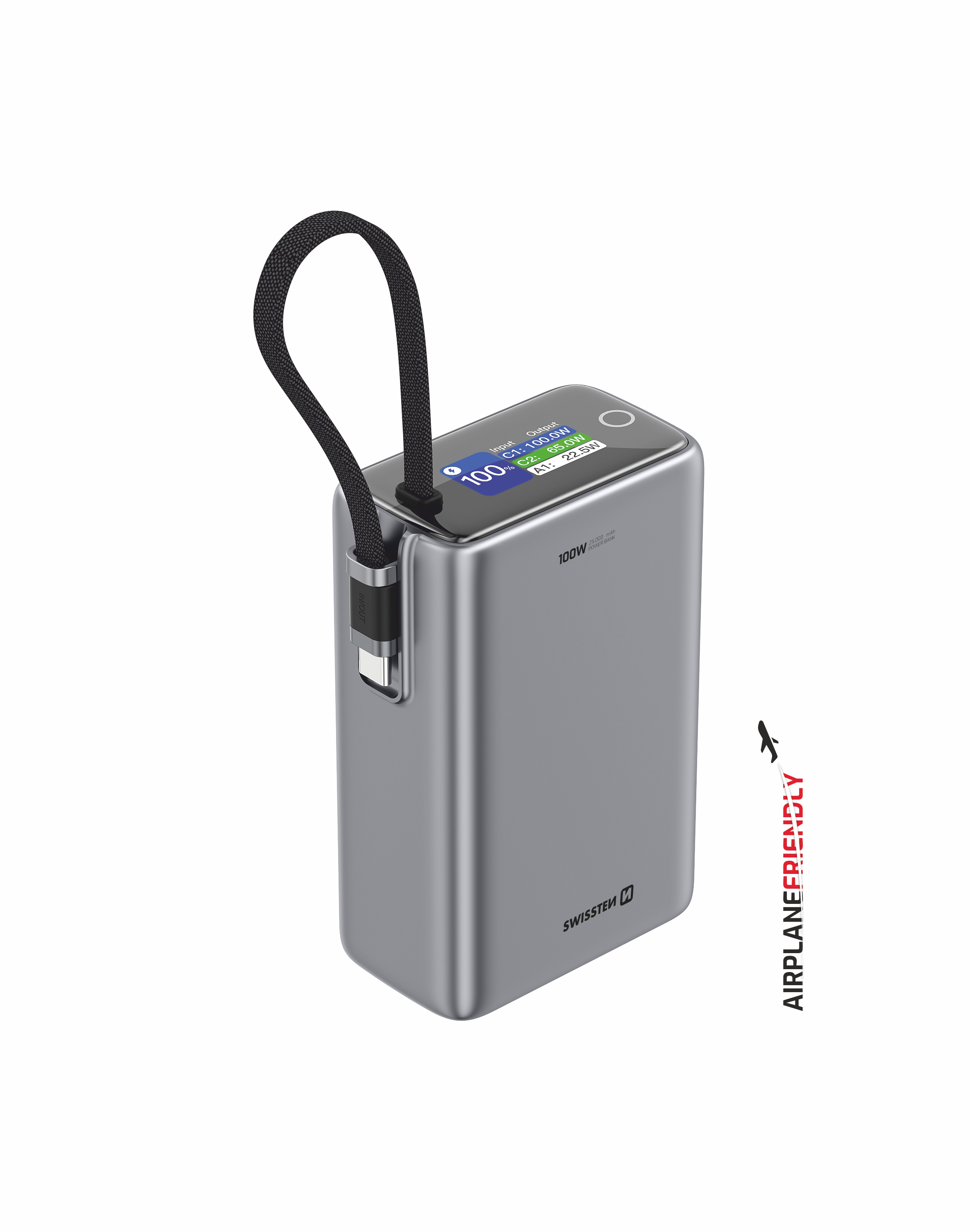 Swissten Airplane Friendly Power Bank (100W) - 22013977 - 25.000 mAh - Grey