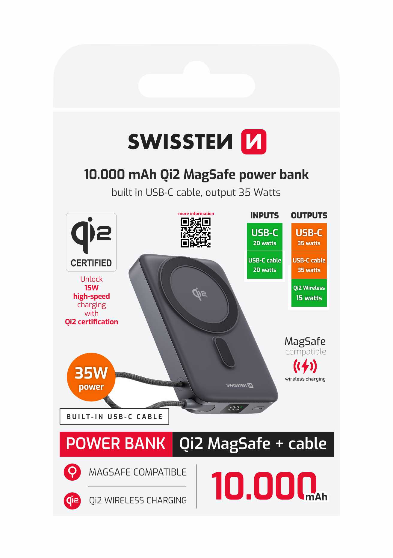 Swissten MagSafe Power Bank (15W) - 22013979 - 10.000 mAh - Black