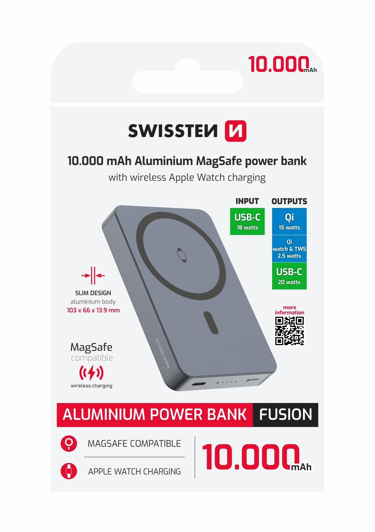 Swissten Fusion MagSafe Powerbank - 22013983 - 10.000 mAh - Silver