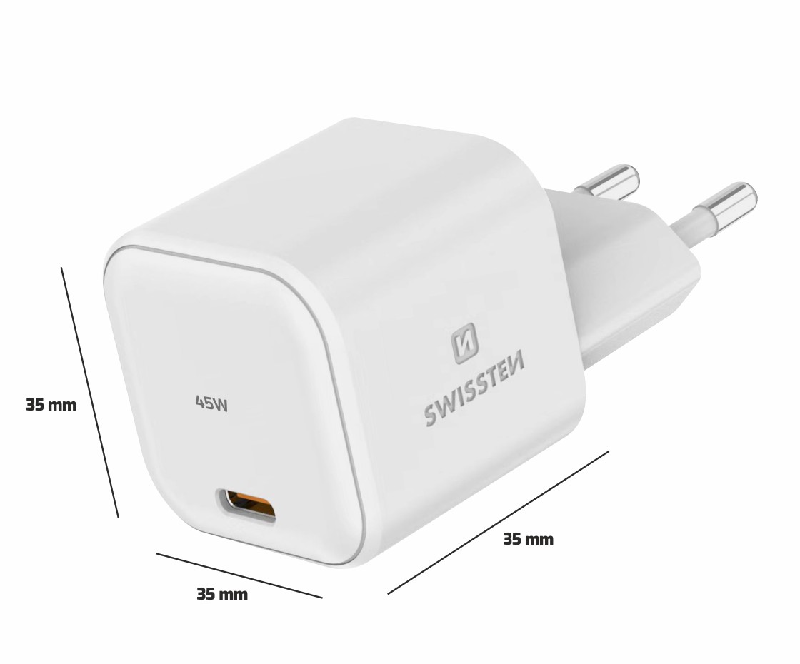 Swissten USB-C Power Delivery Travel Charger (45W) - 22037010 - White