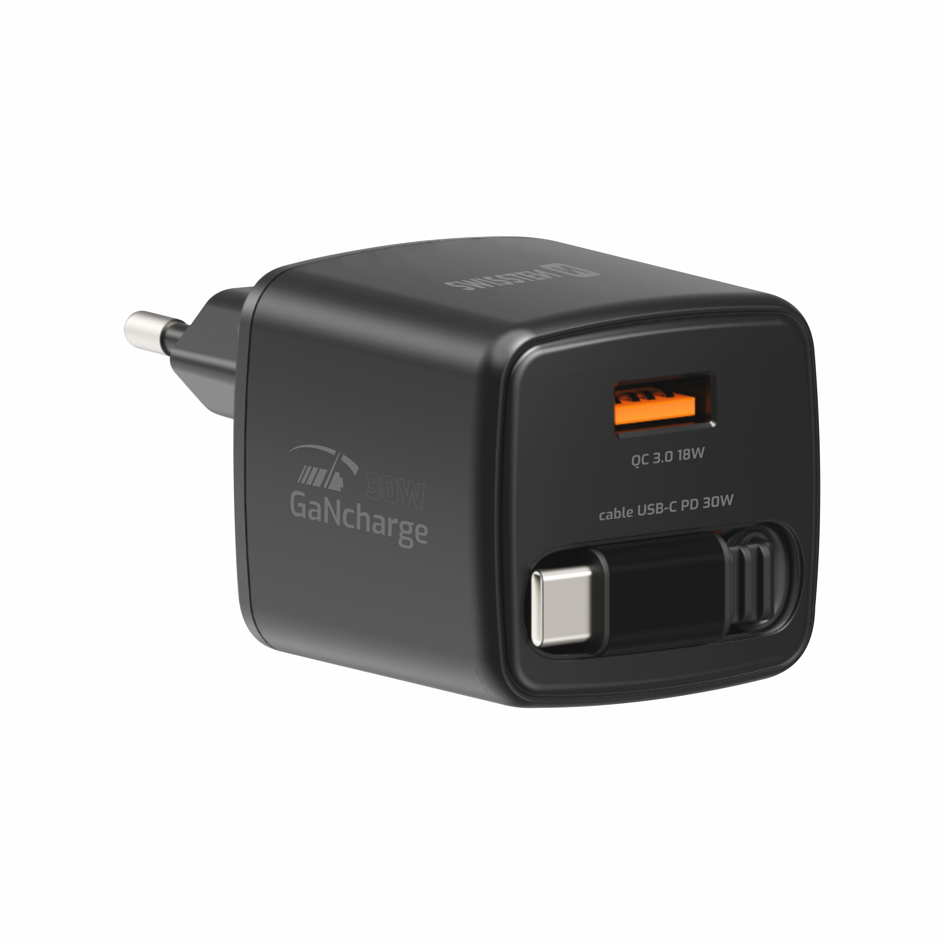 Swissten SlideCharge Travel Charger (30W) - 22070202 - Black