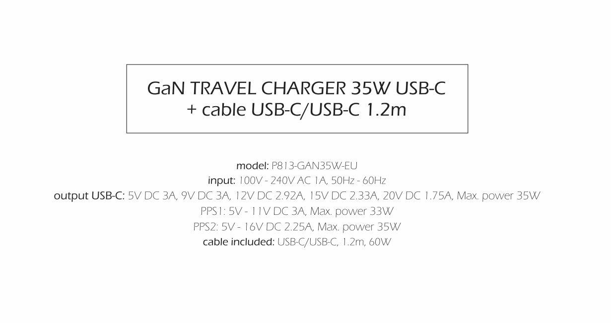 Swissten 35W UBS-C Travel Charger With USB-C To USB-C Cable - 1.2m - 22070230 - Black
