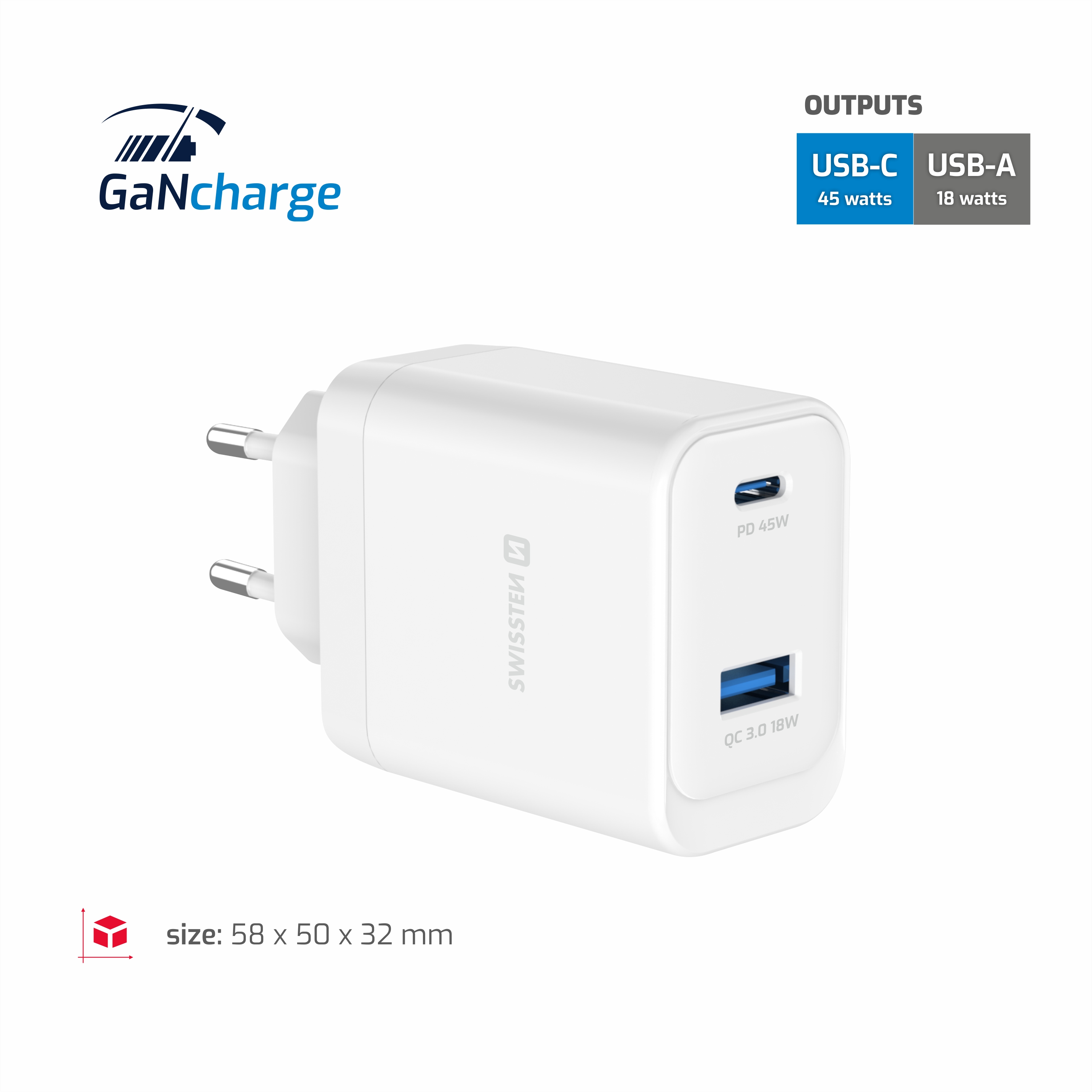 Swissten Core Travel Charger (45W) - 22071330 - White