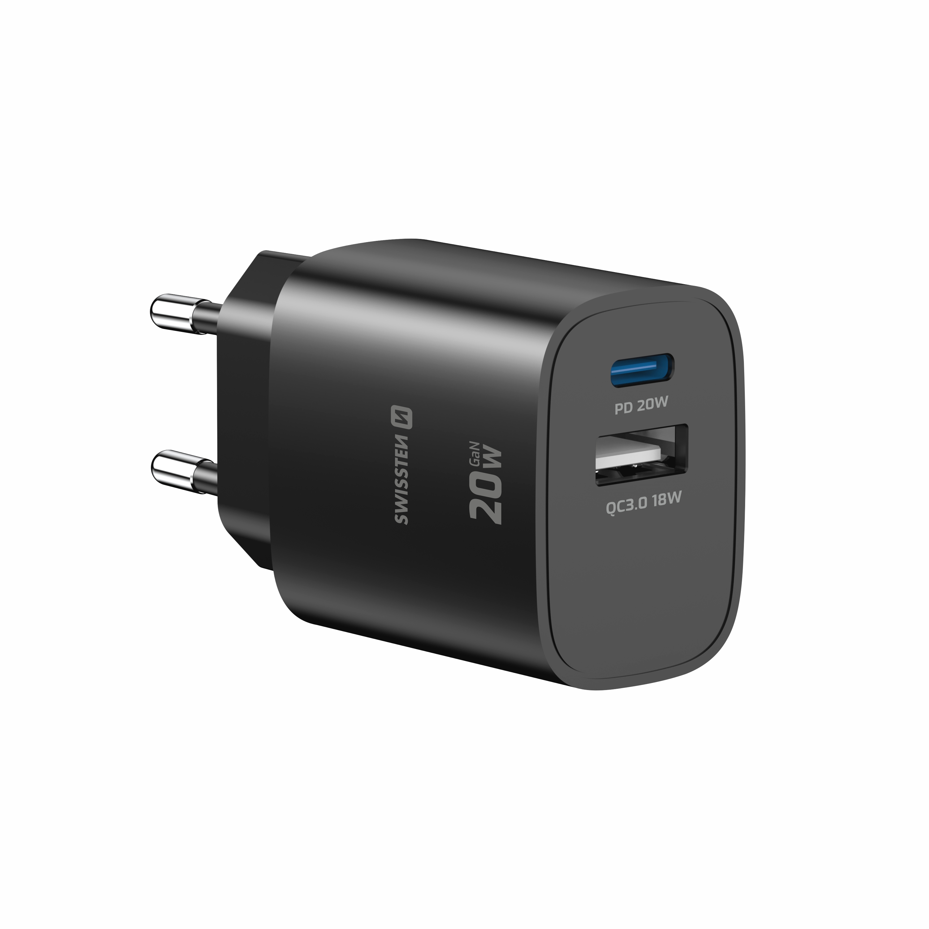 Swissten Edge USB-C + USB-A Travel Charger (20W) - 22071712 - Black