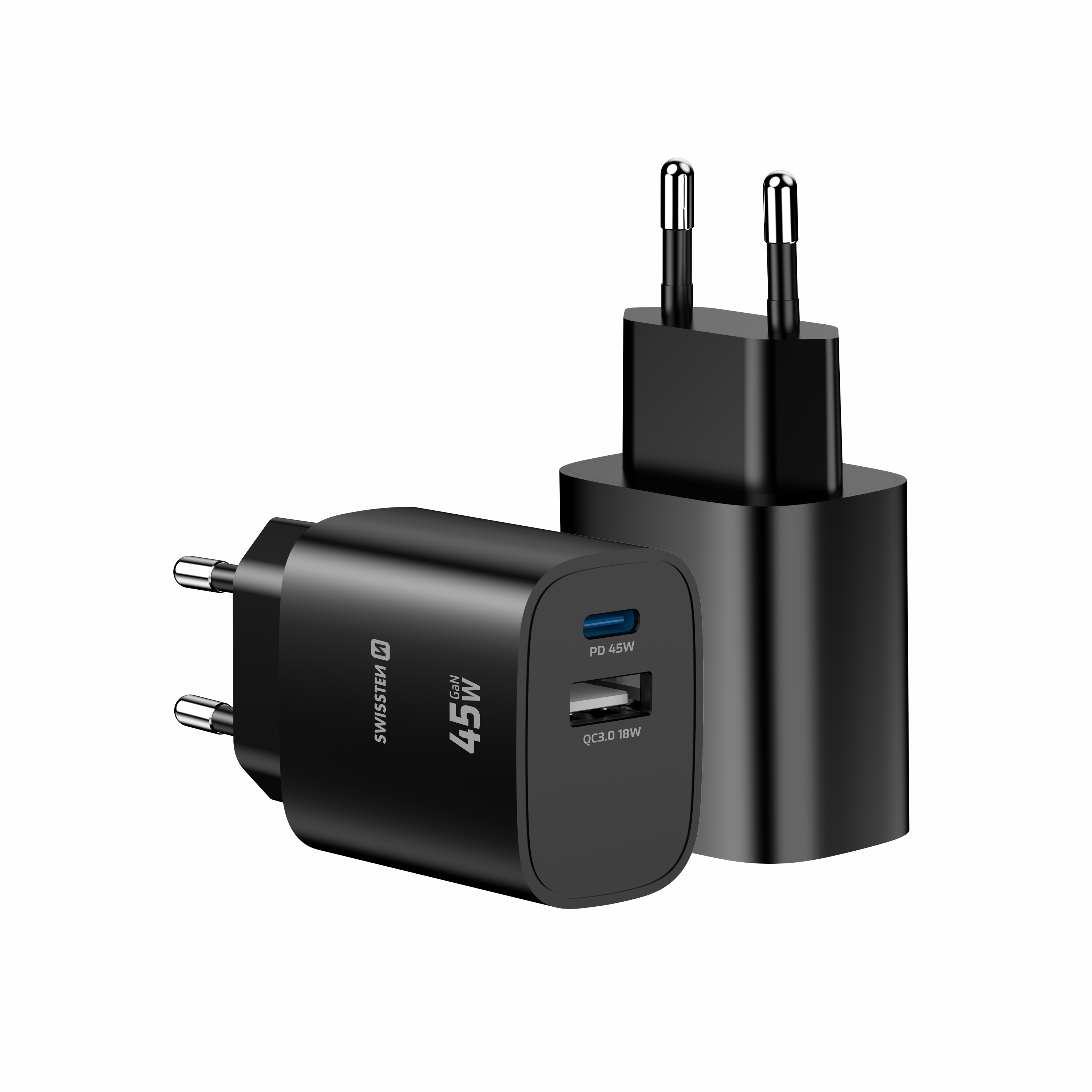 Swissten Edge USB-C + USB-A Travel Charger (45W) - 22071719 - Black