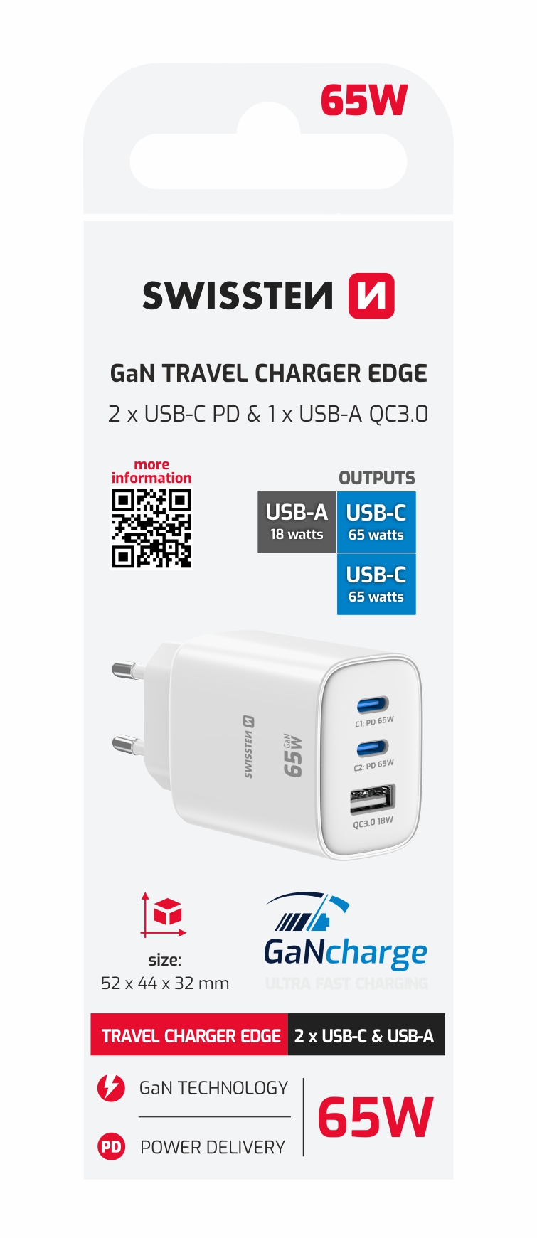 Swissten 65W oplader - USB-C - White