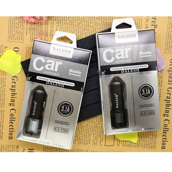 Dalesh DLS-C02U - 2 USB Fast Car Charger + Type-C USB Cable 