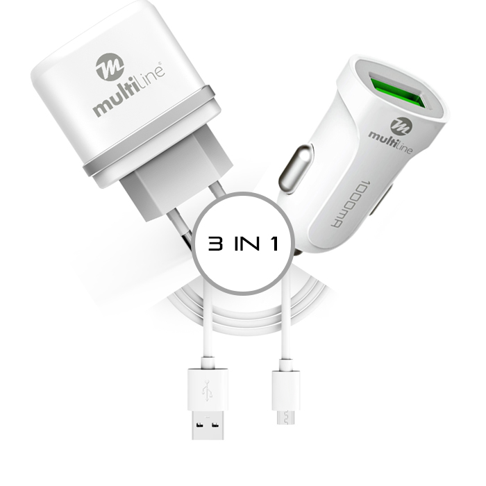 Multiline Powerkit 1A - Car + Travel Charger incl. Type-C USB Cable