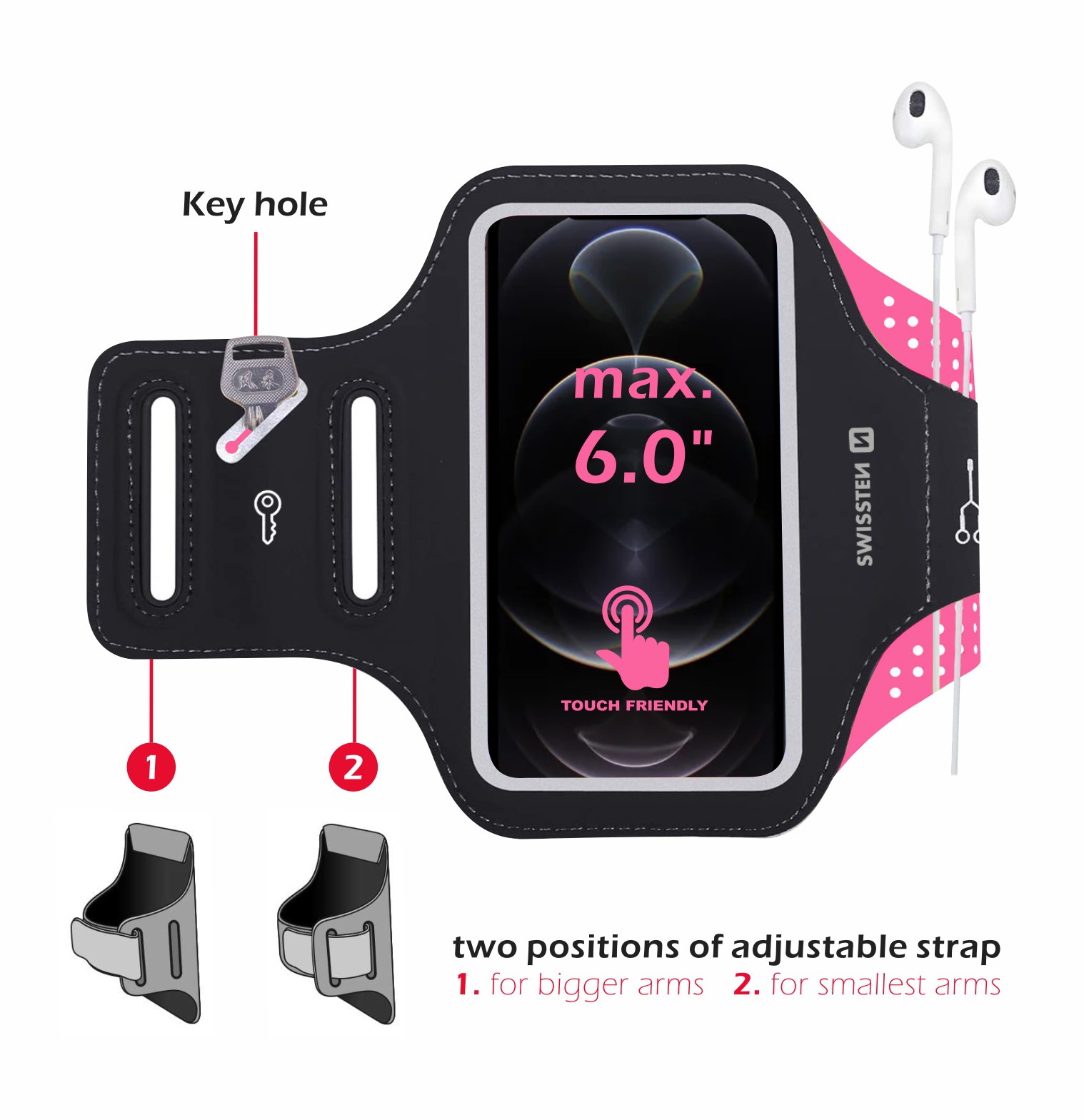 Swissten Armband Case - 32903600 - Up to Phones for 6.0" - Pink