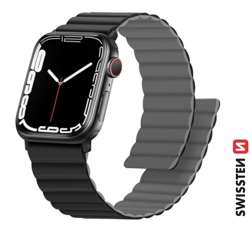 Swissten Apple Watch 42-49mm Magnetic Silicone Band - 46000511 - Black/Grey