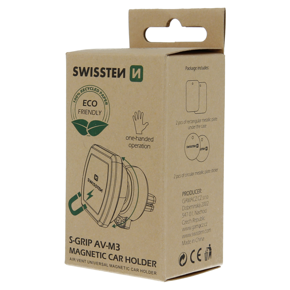 Swissten S-Grip M3 Magnetic Air Vent Car Holder - 65010307ECO - Eco Packing - Black
