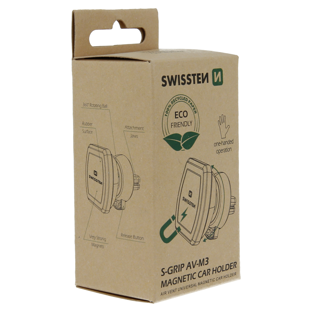 Swissten S-Grip M3 Magnetic Air Vent Car Holder - 65010307ECO - Eco Packing - Black