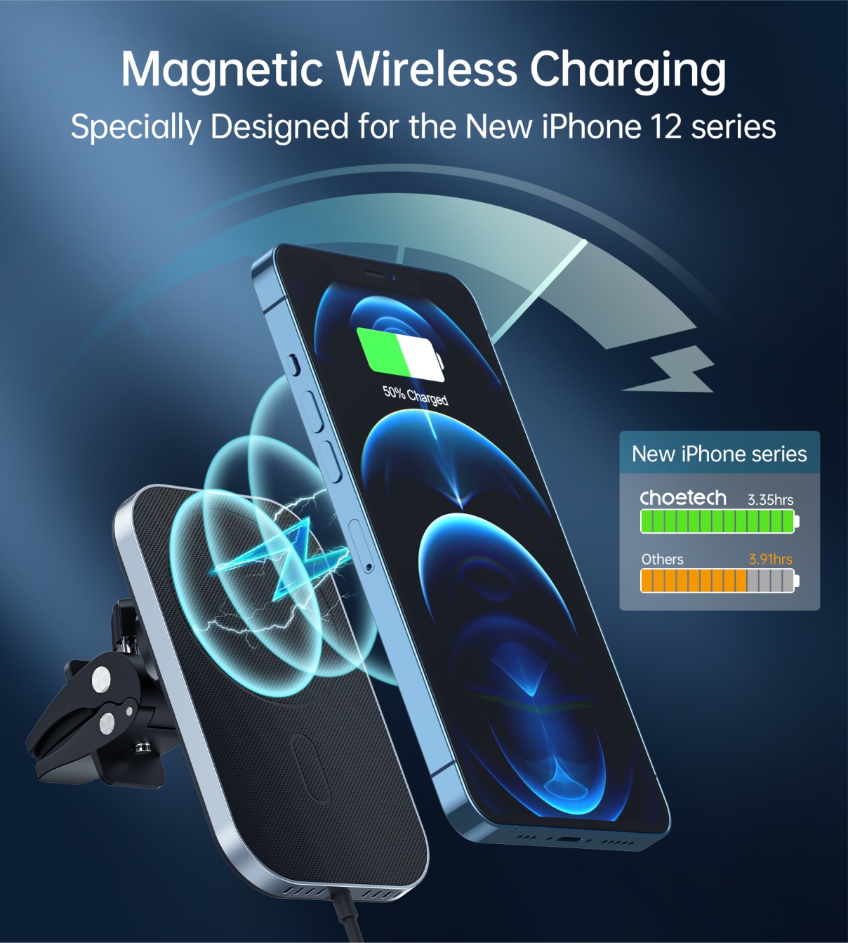 Swissten Wireless Charging Magnetic Air Vent Car Holder (15W) - 65010609 - MagSafe Compatible - Black