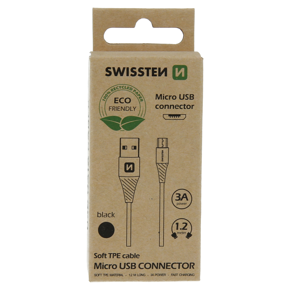 Swissten Micro USB Cable - 71504301ECO - 1.2m - Eco Packing - Black