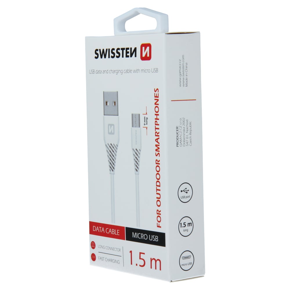 Swissten Outdoor Micro USB Cable - 71504302 - 1.5m - 9mm - White