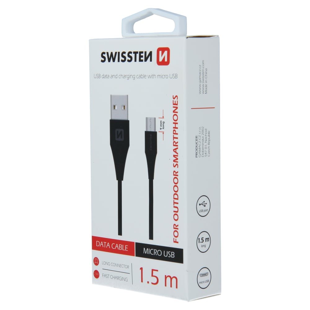 Swissten Outdoor Micro USB Cable - 71504303 - 1.5m - 9mm - Black