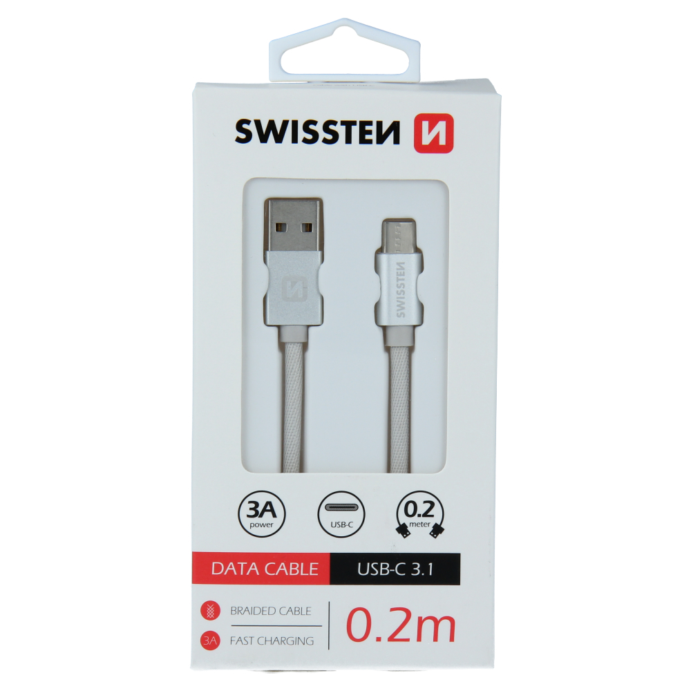 Swissten Textile Type-C USB Cable - 71521103 - 0.2m - Silver