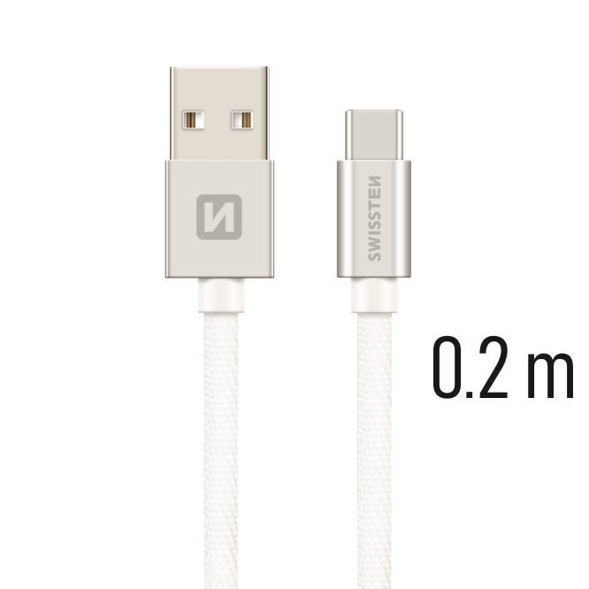 Swissten Textile Type-C USB Cable - 71521103 - 0.2m - Silver