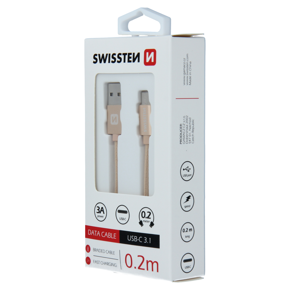 Swissten Textile Type-C USB Cable - 71521104 - 0.2m - Gold