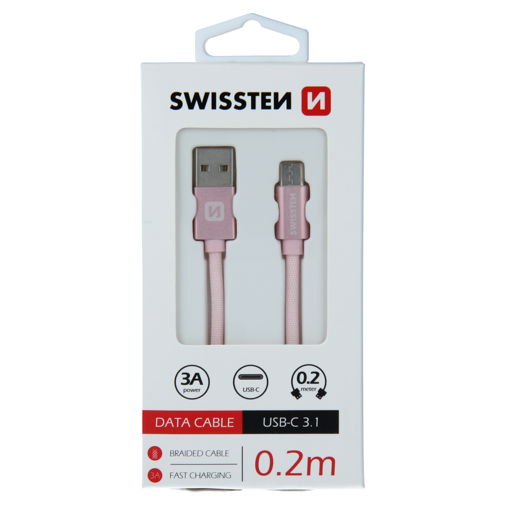 Swissten Textile Type-C USB Cable - 71521105 - 0.2m - Rose Gold
