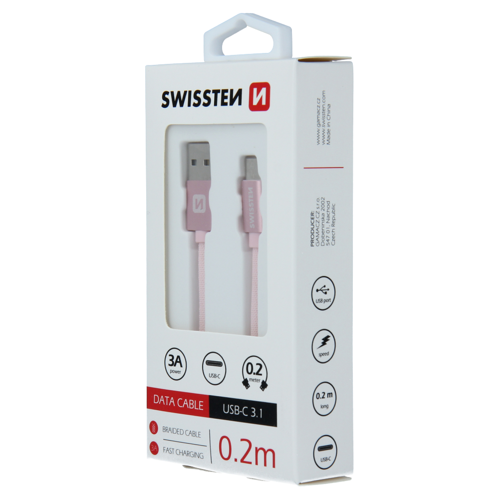 Swissten Textile Type-C USB Cable - 71521105 - 0.2m - Rose Gold