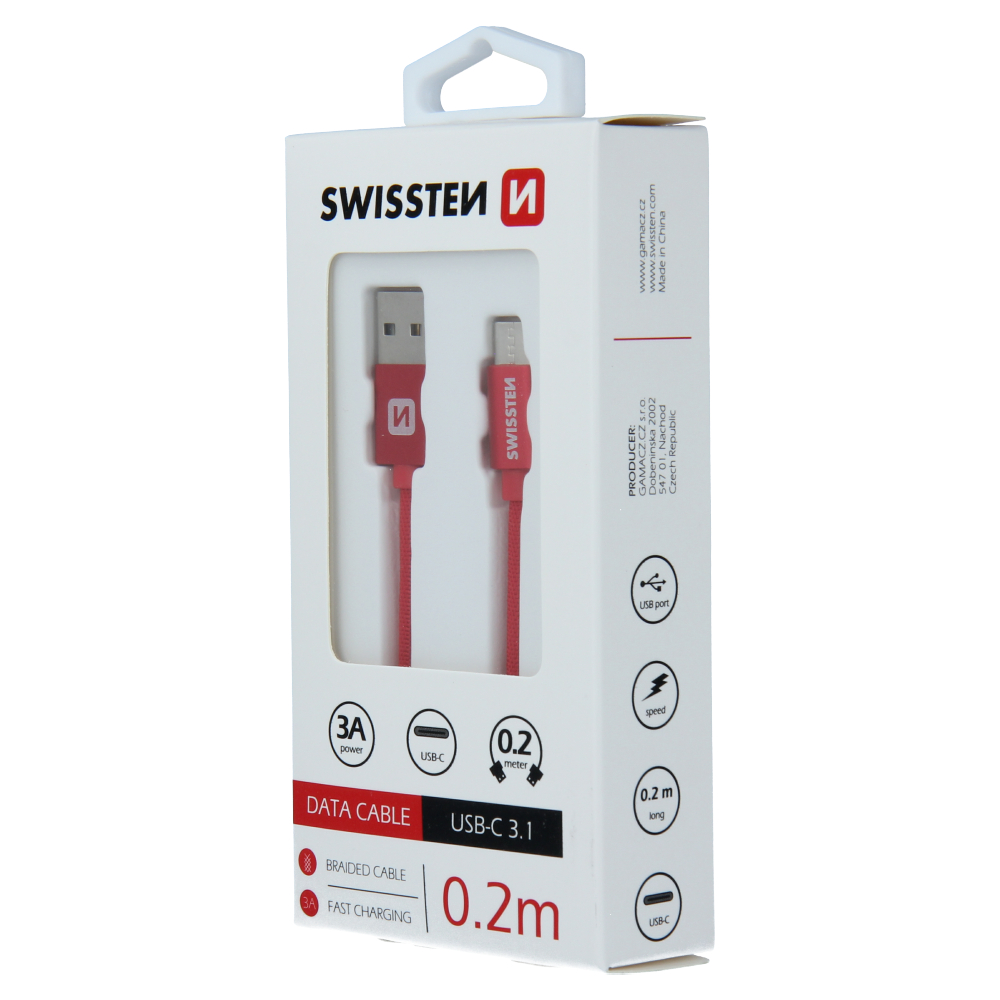 Swissten Textile Type-C USB Cable - 71521106 - 0.2m - Red