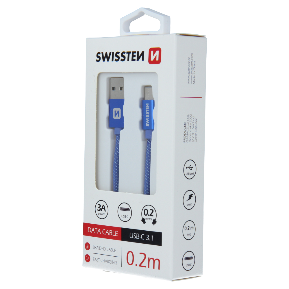Swissten Textile Type-C USB Cable - 71521108 - 0.2m - Blue