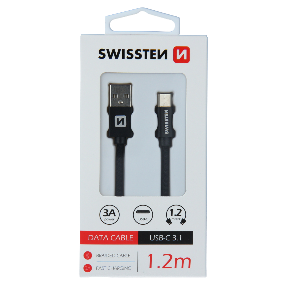 Swissten Textile Type-C USB Cable - 71521201 - 1.2m - Black