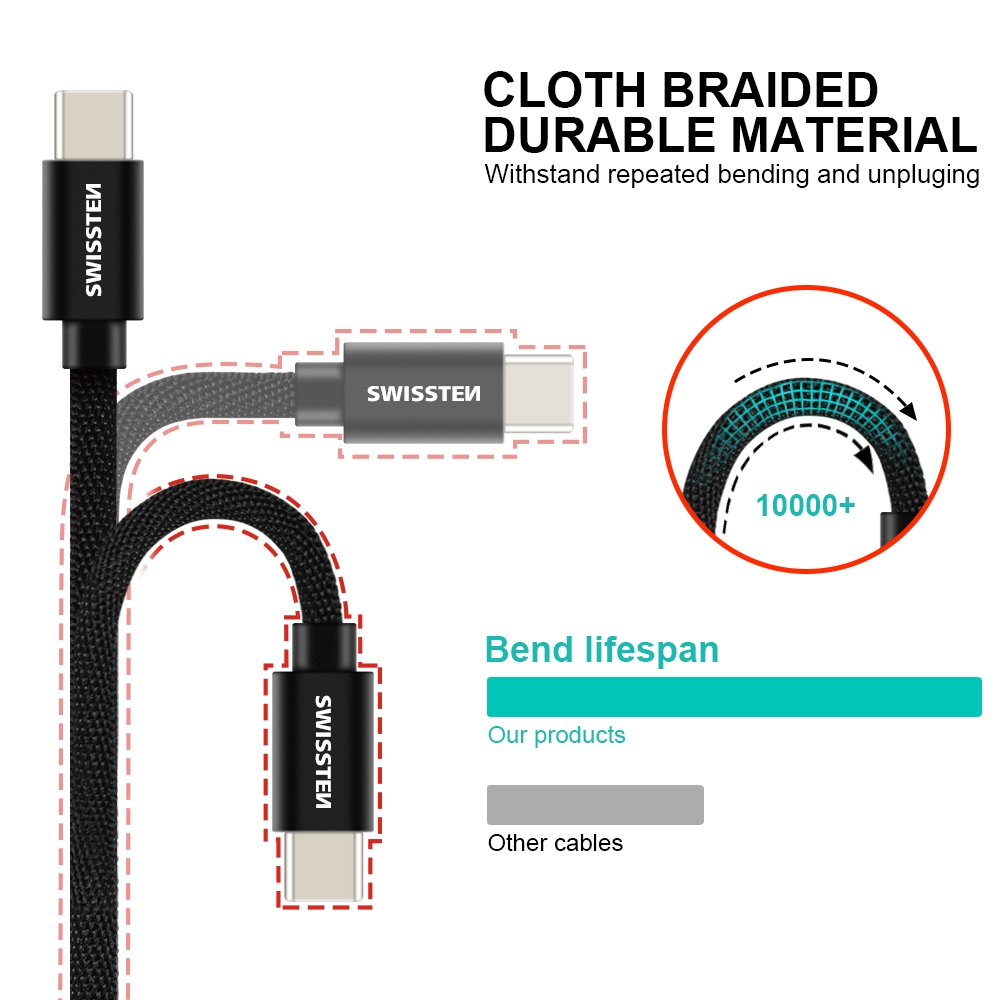 Swissten Textile Type-C USB Cable - 71521204 - 1.2m - Gold
