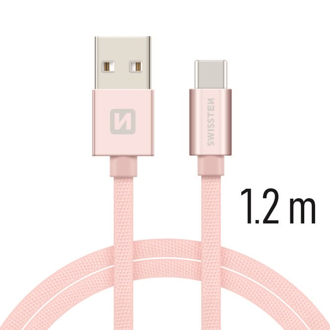 Swissten Textile Type-C USB Cable - 71521205 - 1.2m - Rose Gold