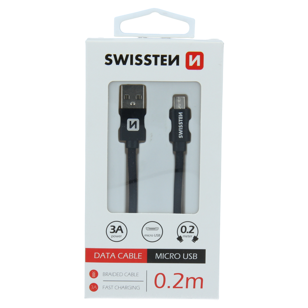 Swissten Textile Micro USB Cable - 71522101 - 0.2m - Black