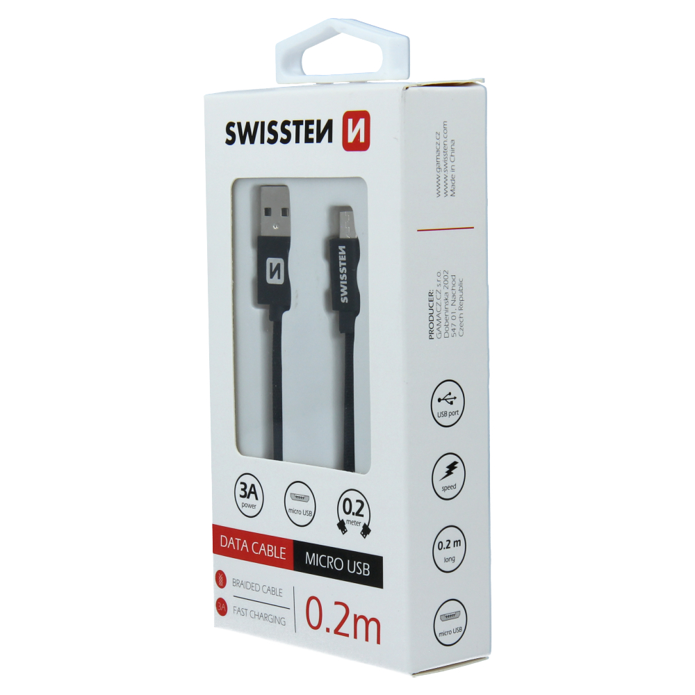 Swissten Textile Micro USB Cable - 71522101 - 0.2m - Black