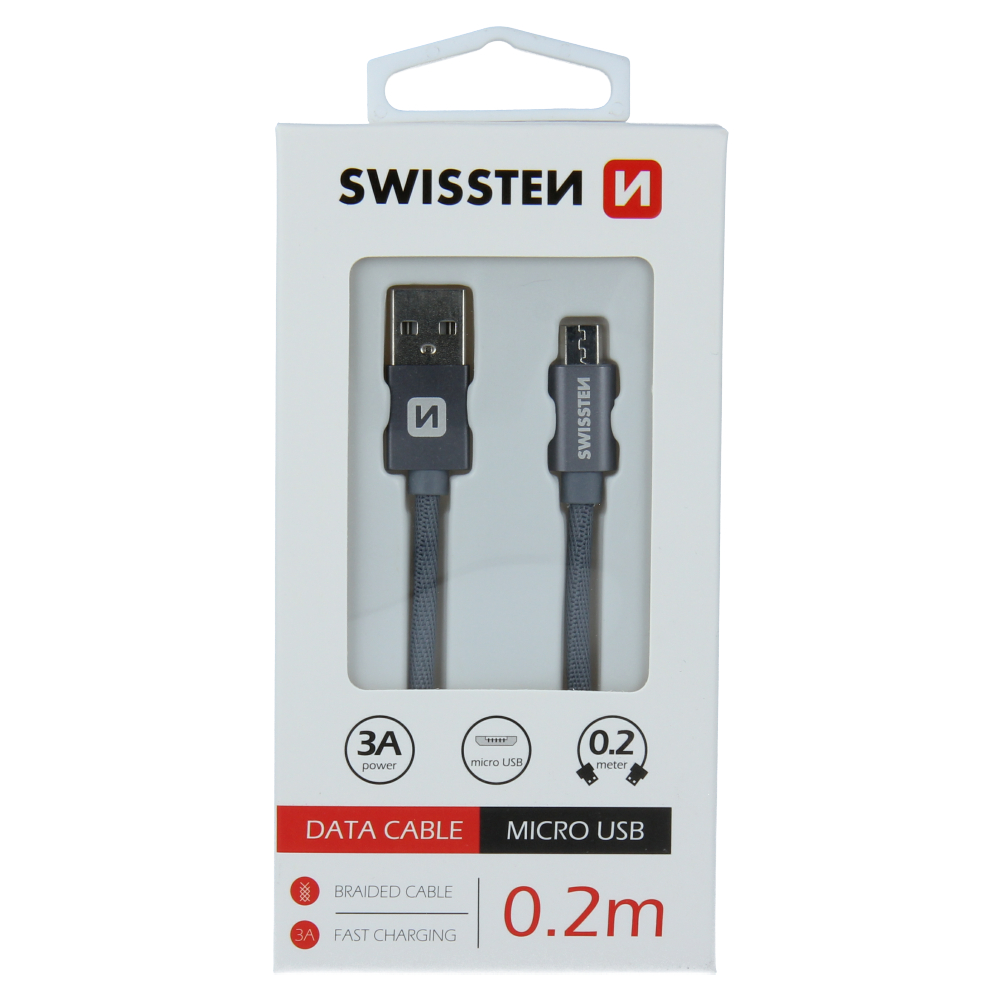 Swissten Textile Micro USB Cable - 71522102 - 0.2m - Grey