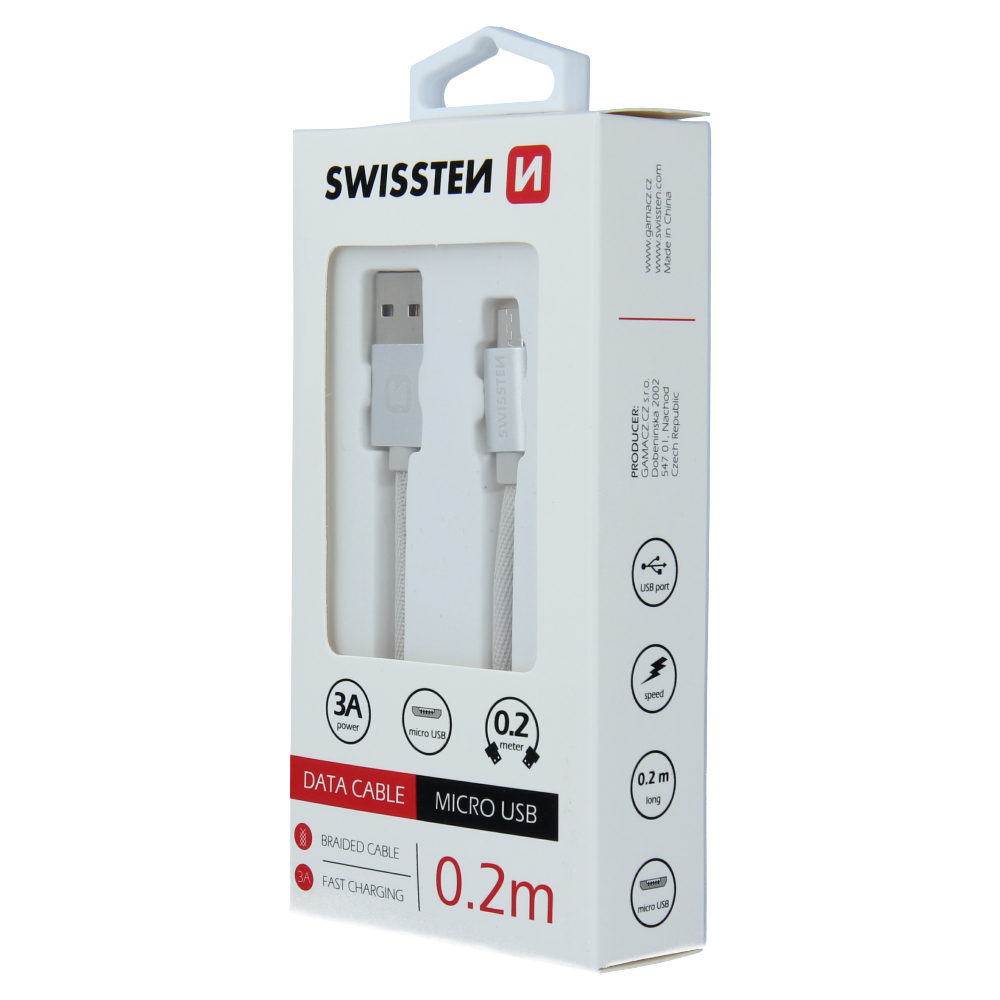 Swissten Textile Micro USB Cable - 71522103 - 0.2m - Silver