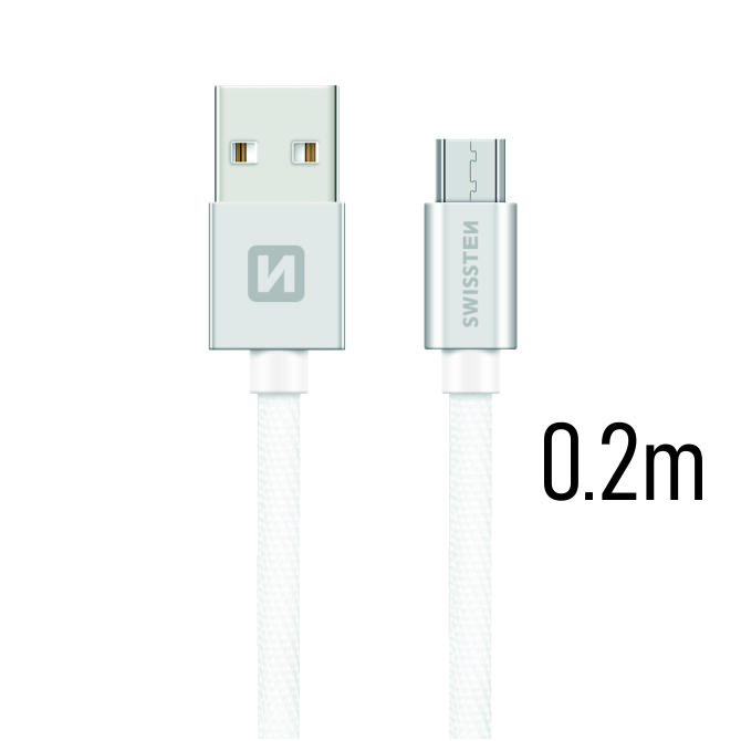 Swissten Textile Micro USB Cable - 71522103 - 0.2m - Silver