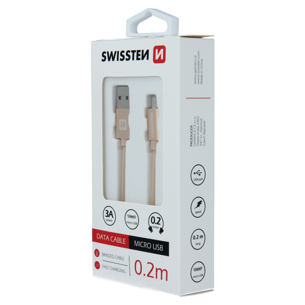 Swissten Textile Micro USB Cable - 71522104 - 0.2m - Gold