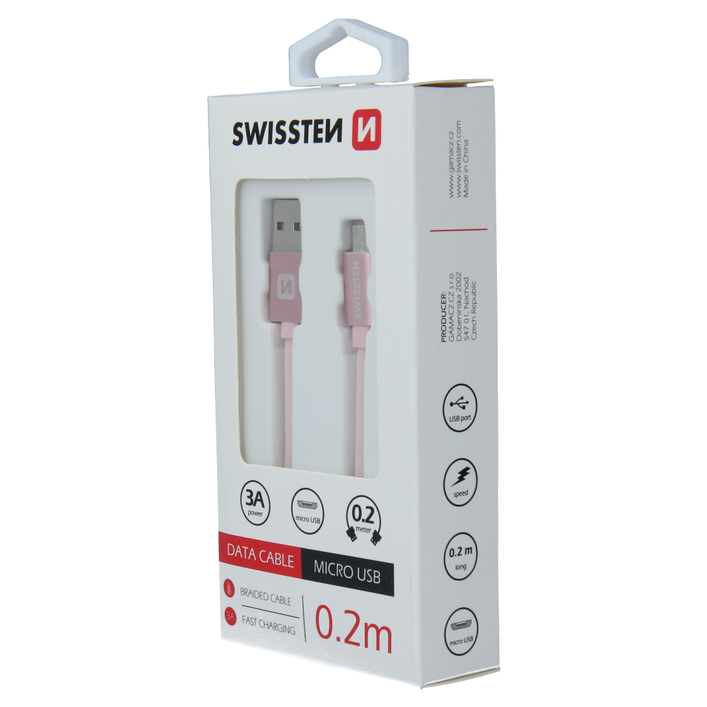 Swissten Textile Micro USB Cable - 71522105 - 0.2m - Rose Gold