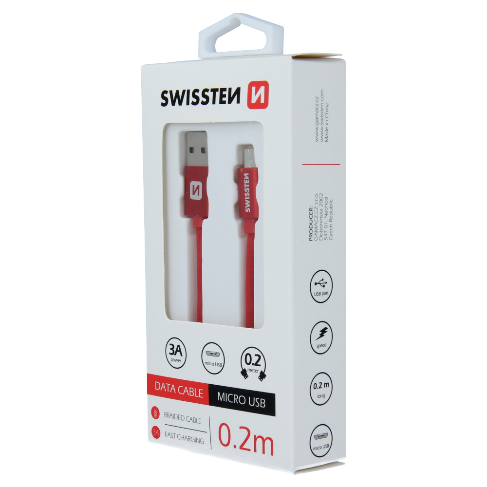 Swissten Textile Micro USB Cable - 71522106 - 0.2m - Red