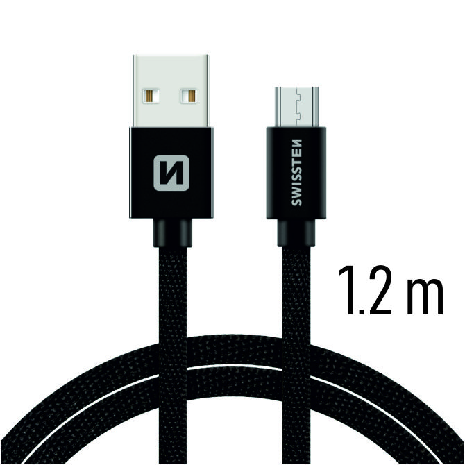 Swissten Textile Micro USB Cable - 71522201 - 1.2m - Black