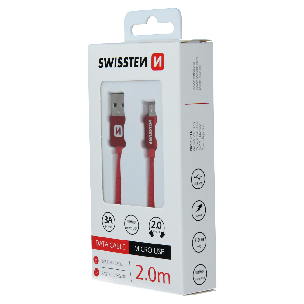 Swissten Textile Micro USB Cable - 71522306 - 2m - Red
