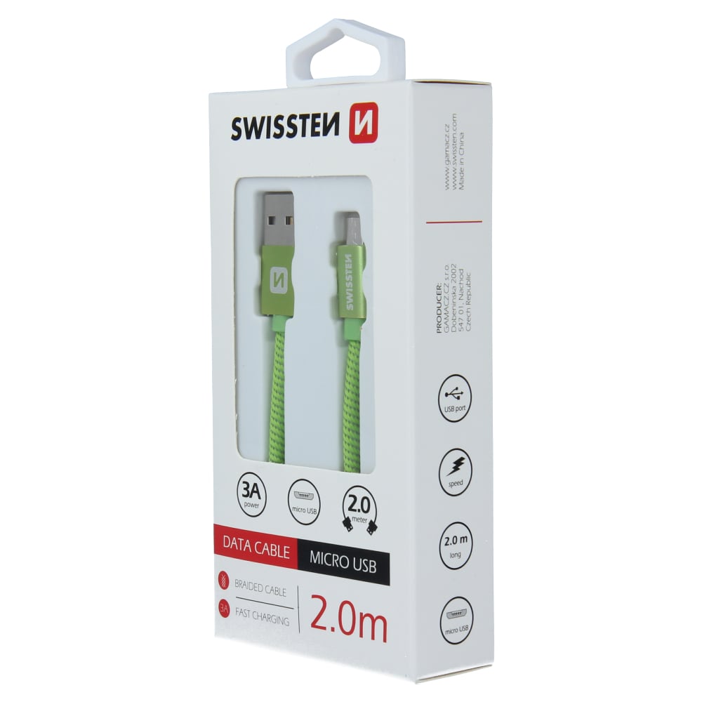 Swissten Textile Micro USB Cable - 71522307 - 2m - Green