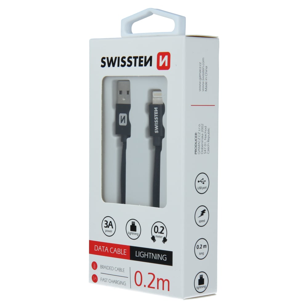 Swissten  Lightning Cable - 71523101 - 0.2m - Black