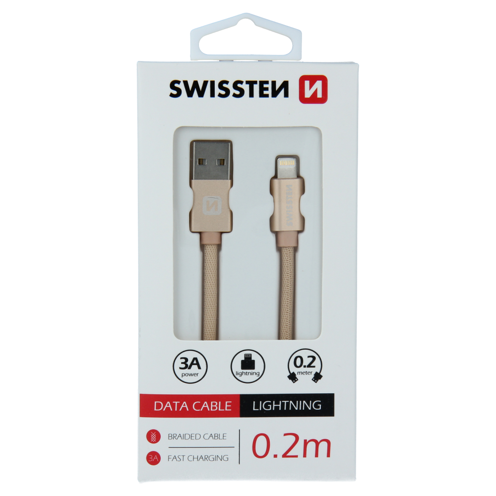 Swissten Textile Lightning Cable - 71523104 - 0.2m - Gold