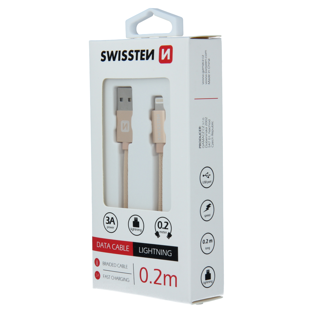 Swissten Textile Lightning Cable - 71523104 - 0.2m - Gold